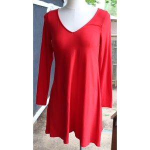 Long Sleeve V Neck Red Dress